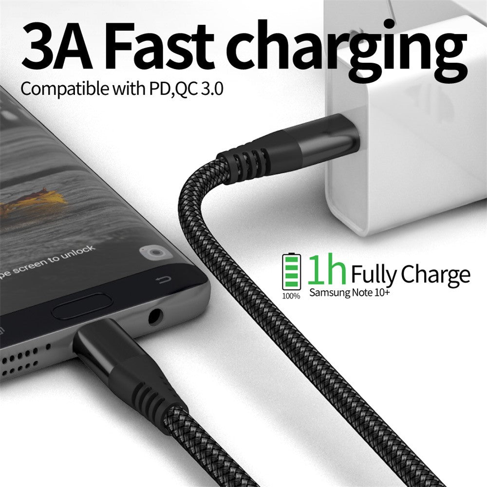 For iPhone 15 Series 3m Type-C to Type-C PD 60W Charging Cable Nylon Braided USB2.0 Data Cable for Cell Phones, Tablets, Laptops