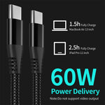 For iPhone 15 Series 3m Type-C to Type-C PD 60W Charging Cable Nylon Braided USB2.0 Data Cable for Cell Phones, Tablets, Laptops