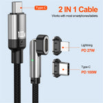 ENKAY 2m 180 Degree Rotation USB-C to Type C / iP 2-in-1 PD 100W / 27W Magnetic Charging Cable