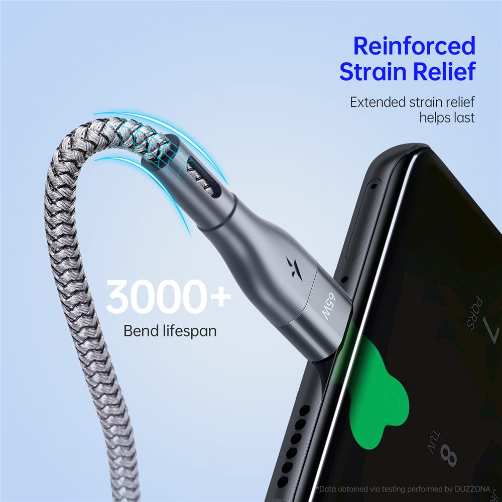DUZZONA A2 for iPhone 16-15 Series 2m PD 65W USB-C to USB-C Fast Charging Cable Nylon Braided Data Cord
