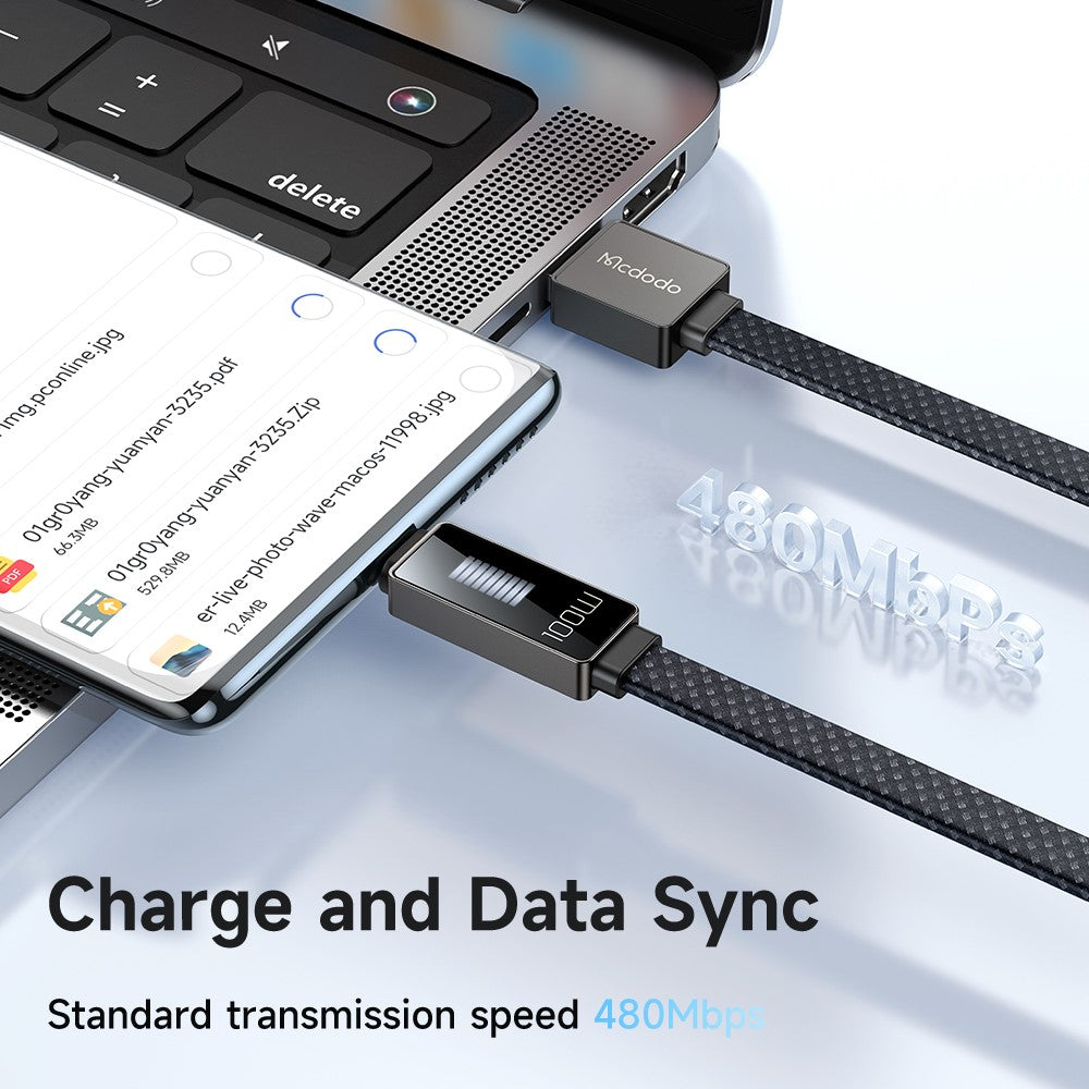 MCDODO CA-4980 MDD Rhythm Series til iPhone 15-serien 1,2 m PD 100W USB til Type-C datakabel med 9-niveaus lysdisplay
