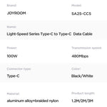 JOYROOM SA25-CC5 1,2 m Light-Speed-serie til iPhone 16-15-serien PD 100W hurtigopladende USB-C til USB-C datakabel