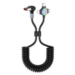 For iPhone 15 Series 1.5m Elbow USB-A to 8 Pin+Micro USB+Type-C 3-in-1 Stretchable Spring Data Cable