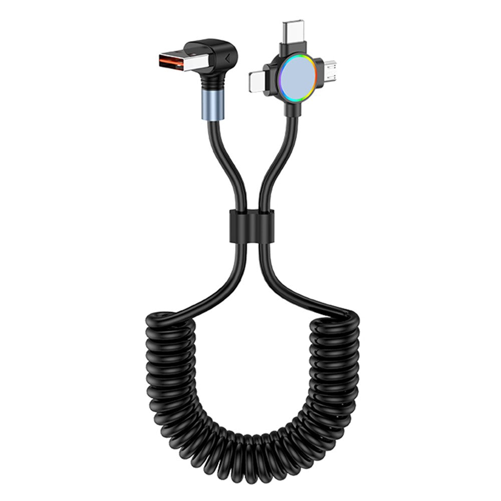 For iPhone 15 Series 1.5m Elbow USB-A to 8 Pin+Micro USB+Type-C 3-in-1 Stretchable Spring Data Cable