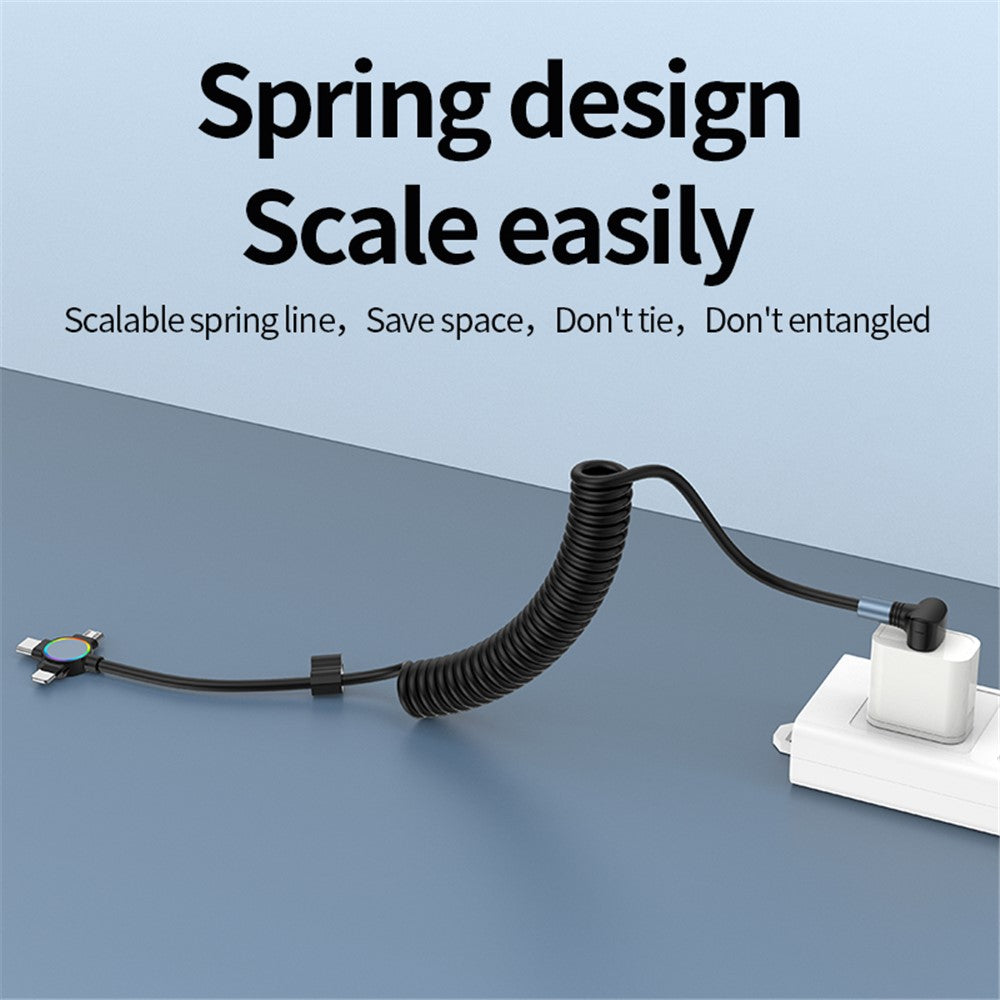 For iPhone 15 Series 1.5m Elbow USB-A to 8 Pin+Micro USB+Type-C 3-in-1 Stretchable Spring Data Cable
