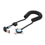 For iPhone 15 Series 1.5m Elbow USB-A to 8 Pin+Micro USB+Type-C 3-in-1 Stretchable Spring Data Cable