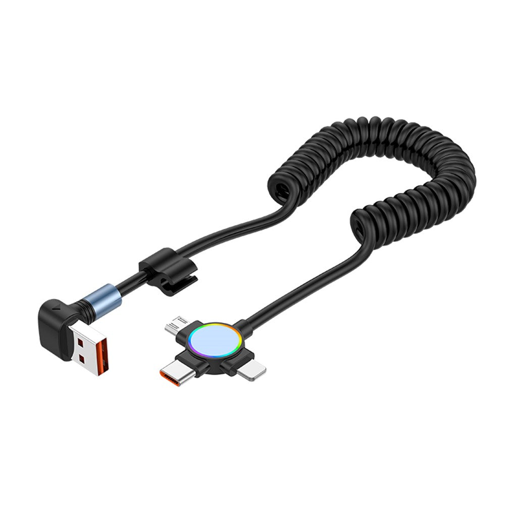 For iPhone 15 Series 1.5m Elbow USB-A to 8 Pin+Micro USB+Type-C 3-in-1 Stretchable Spring Data Cable