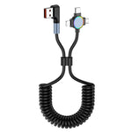 For iPhone 15 Series 1.5m Elbow USB-A to 8 Pin+Micro USB+Type-C 3-in-1 Stretchable Spring Data Cable