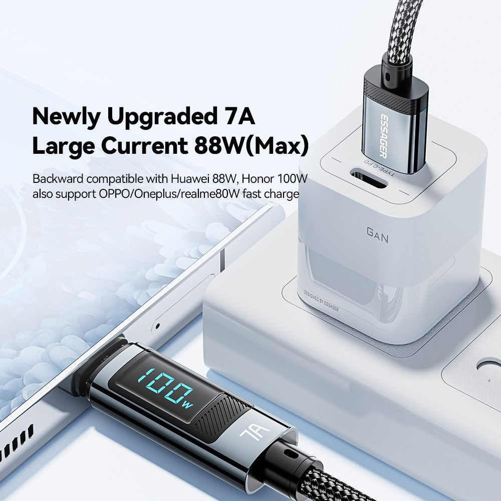 ESSAGER 2m Digital Display 7A Fast Charging Cable USB-A to Type-C 480Mbps Data Cable