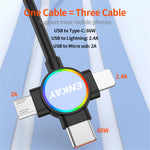 ENKAY 1.5m USB to Type-C / iP /  Micro USB TPU Spring Cable 66W Fast Charging Cable with Indicator Light
