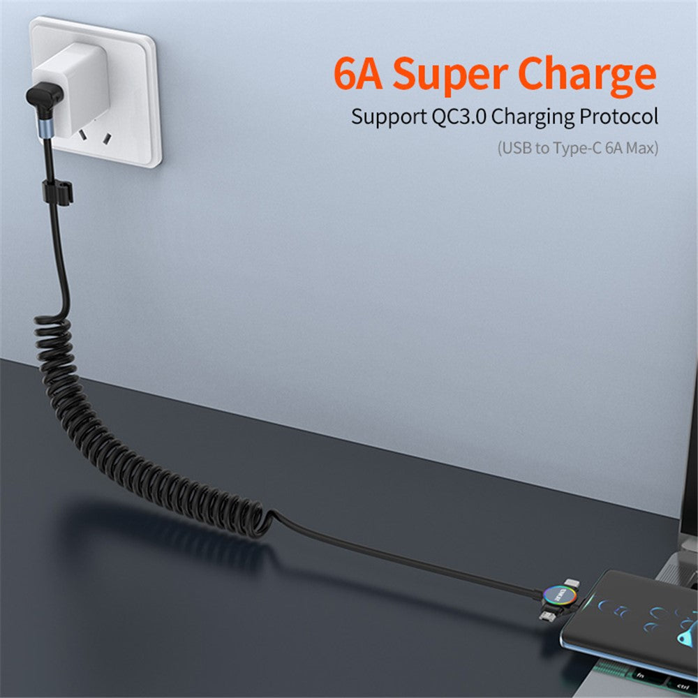 ENKAY 1.5m USB to Type-C / iP /  Micro USB TPU Spring Cable 66W Fast Charging Cable with Indicator Light