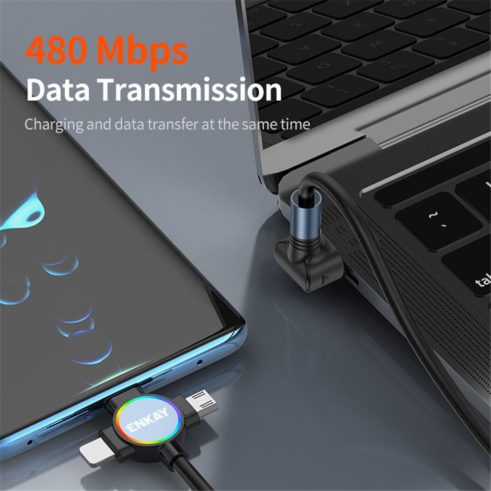 ENKAY 1.5m USB to Type-C / iP /  Micro USB TPU Spring Cable 66W Fast Charging Cable with Indicator Light