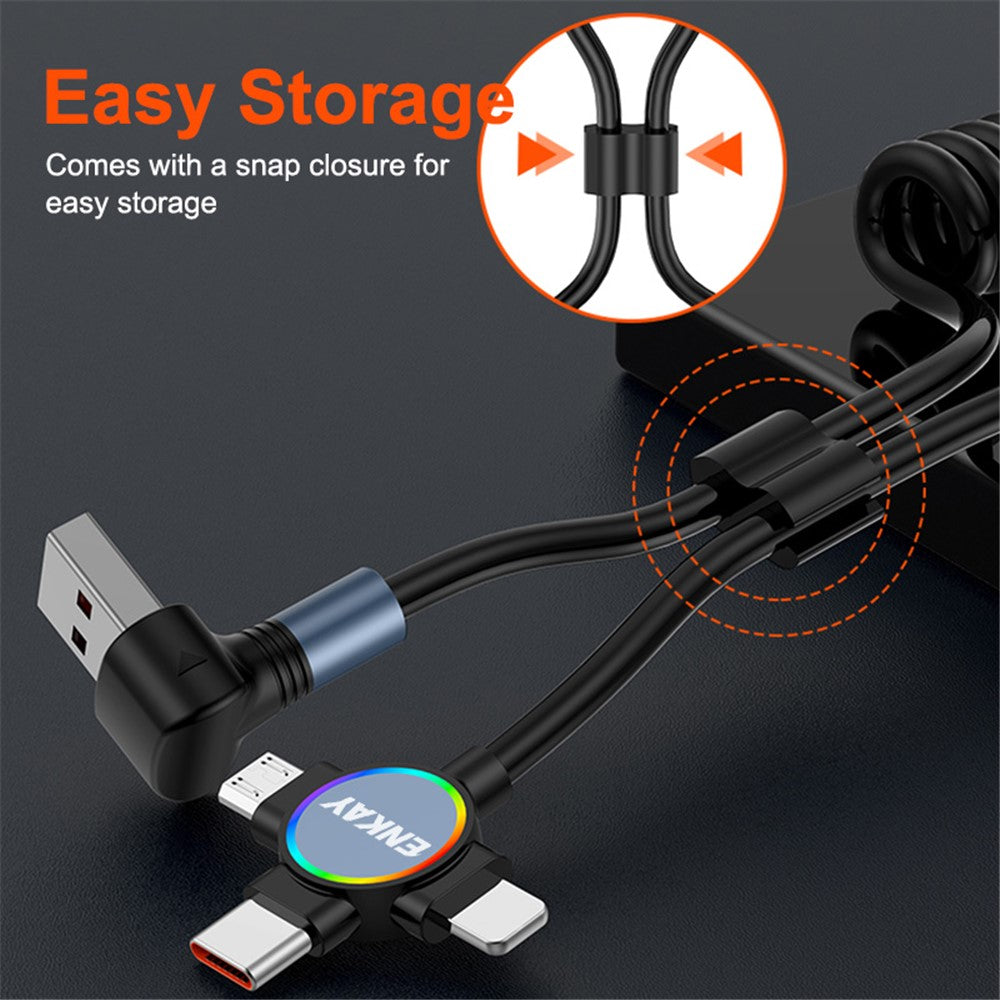ENKAY 1.5m USB to Type-C / iP /  Micro USB TPU Spring Cable 66W Fast Charging Cable with Indicator Light