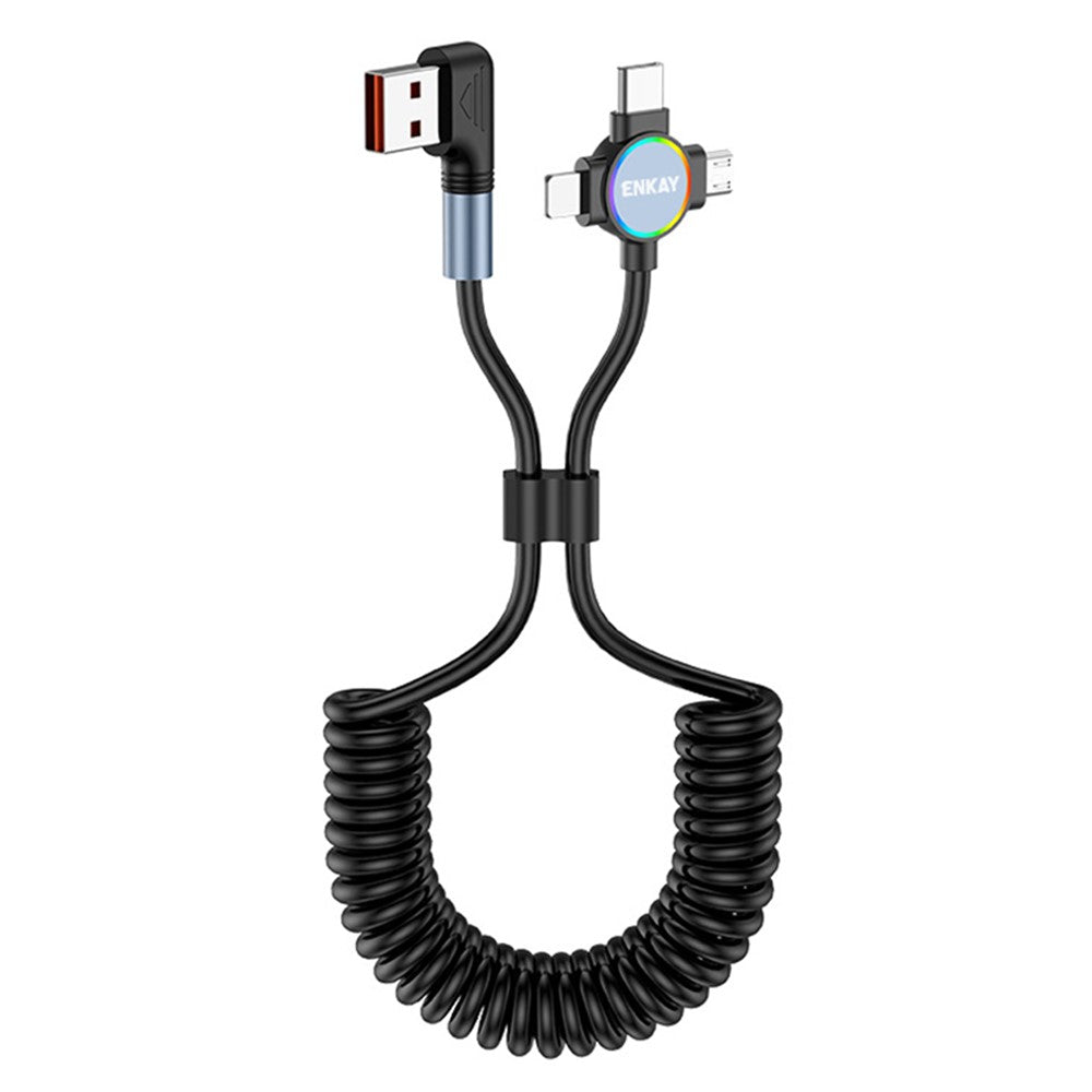 ENKAY 1.5m USB to Type-C / iP /  Micro USB TPU Spring Cable 66W Fast Charging Cable with Indicator Light