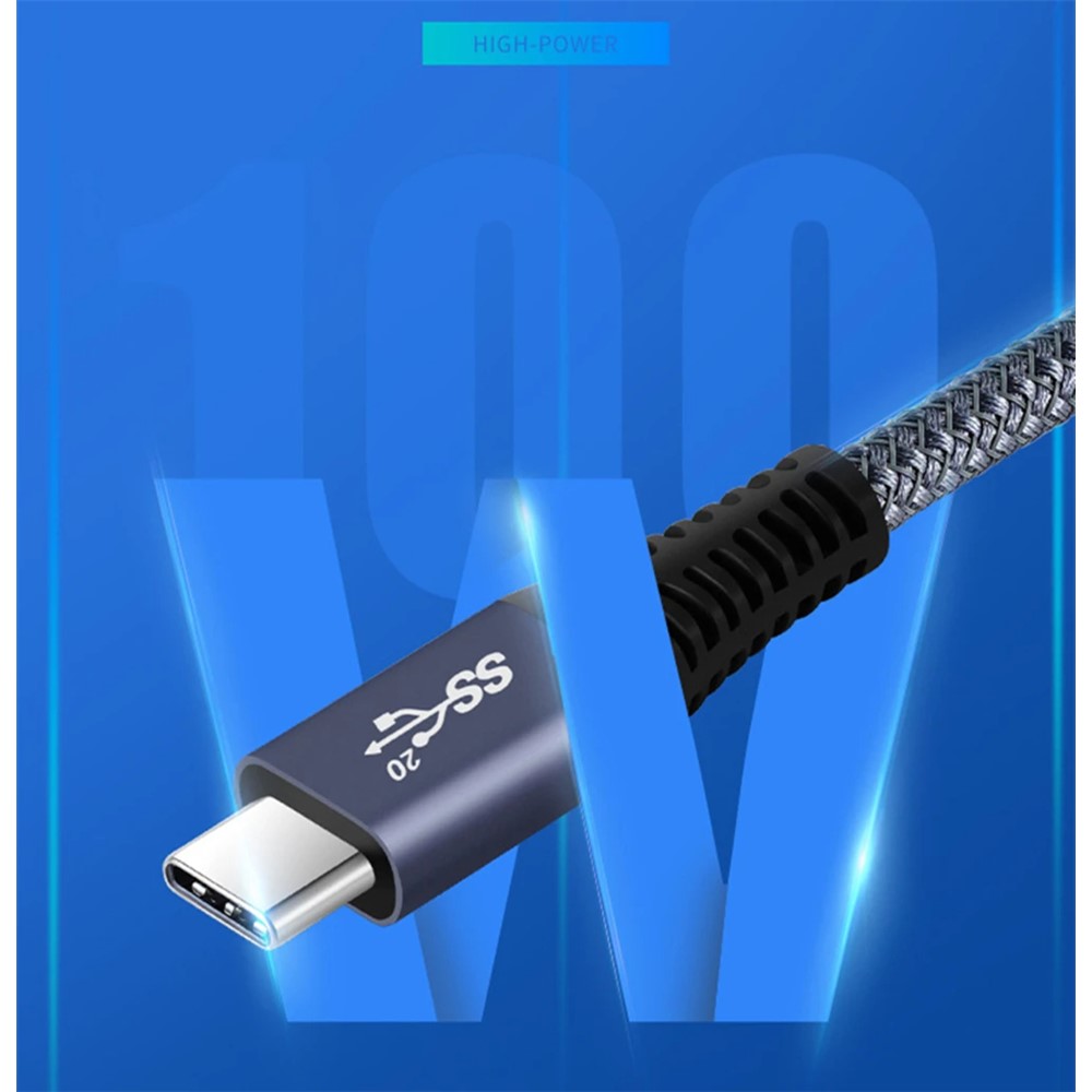 0.5m 100W USB-C to USB-C Braided Cable, Right Angle Type-C Fast Charging Data Cable, 20Gb / s, 4K 60Hz
