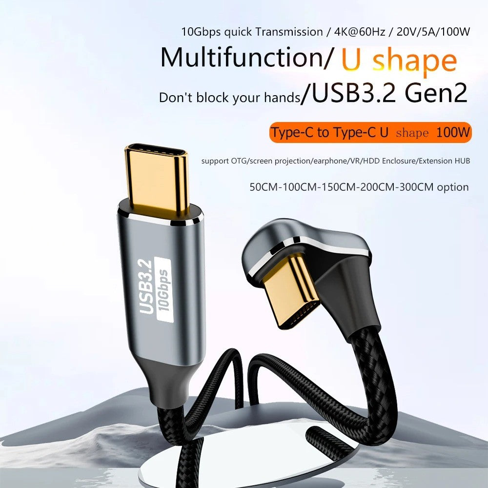 0,5 m USB 3.2 Gen 2 10 Gbps dataoverførselskabel Type-C han til han opladnings-/lydkabel