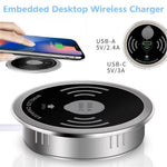 Embedded Desktop Wireless Charger 15W with USB-A and USB-C Charging Port