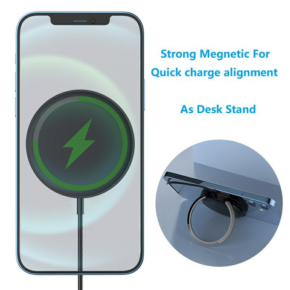 Magnetisk Trådløs Oplader til iPhone 12 Serie 15W Hurtigopladende Plade Bordtelefonholder Ringholderstativ