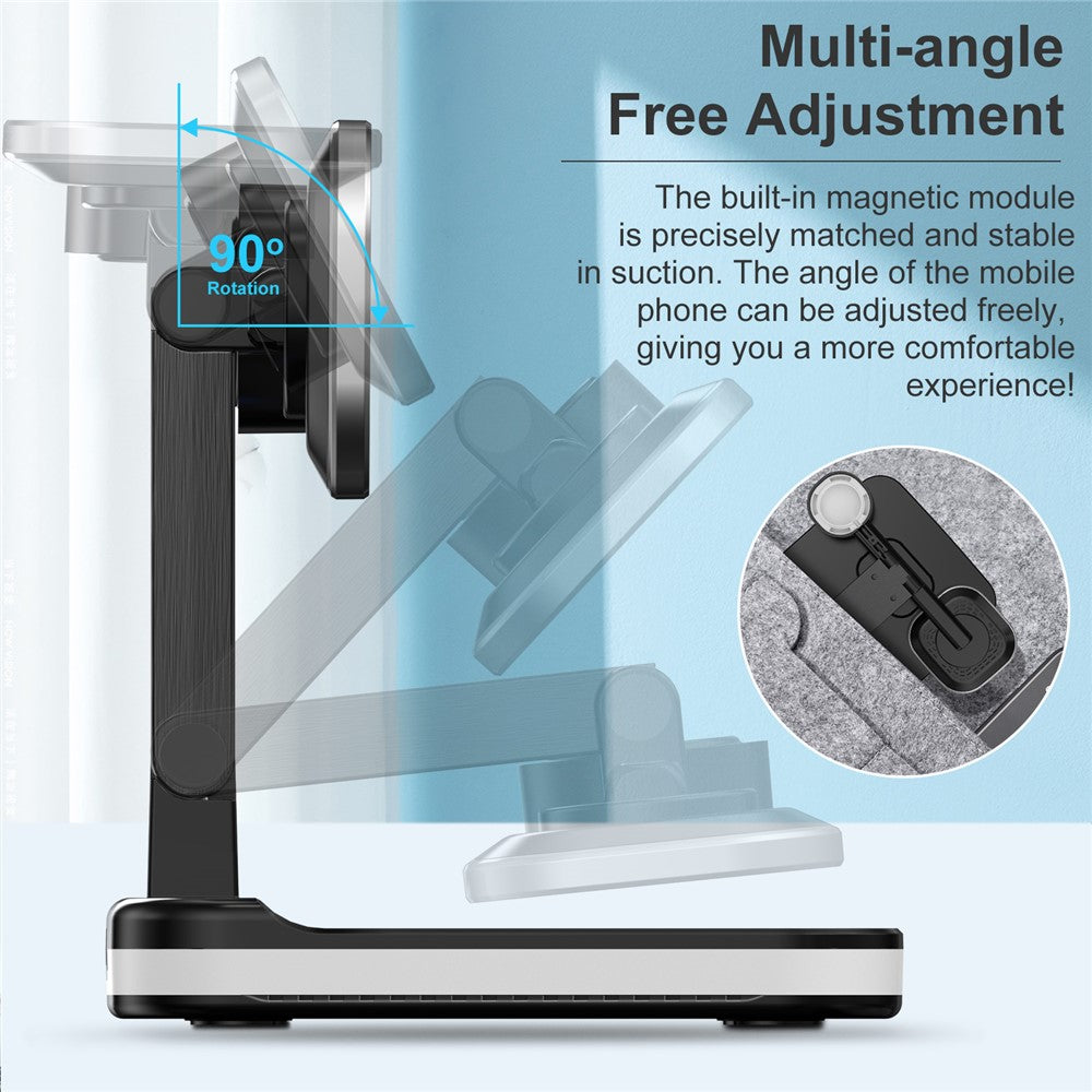 JLM-J5 Multifunctional Adjustable Wireless Charger Desktop Phone Earphone Watch Charger Night Light