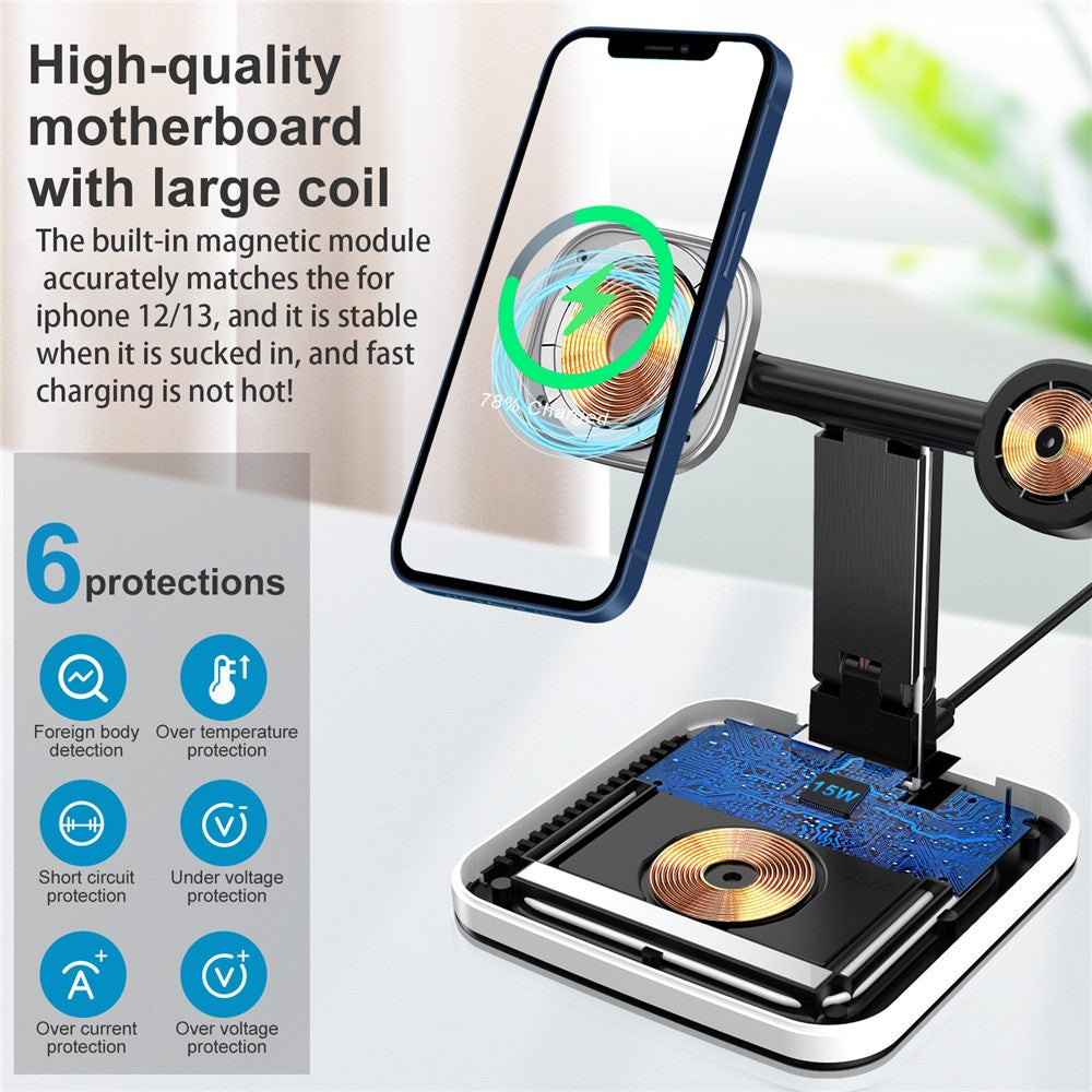 JLM-J5 Multifunctional Adjustable Wireless Charger Desktop Phone Earphone Watch Charger Night Light
