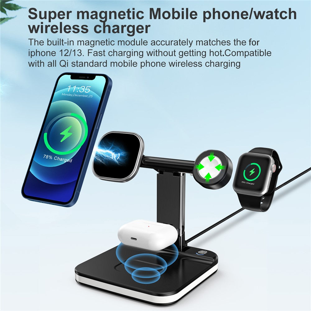 JLM-J5 Multifunctional Adjustable Wireless Charger Desktop Phone Earphone Watch Charger Night Light