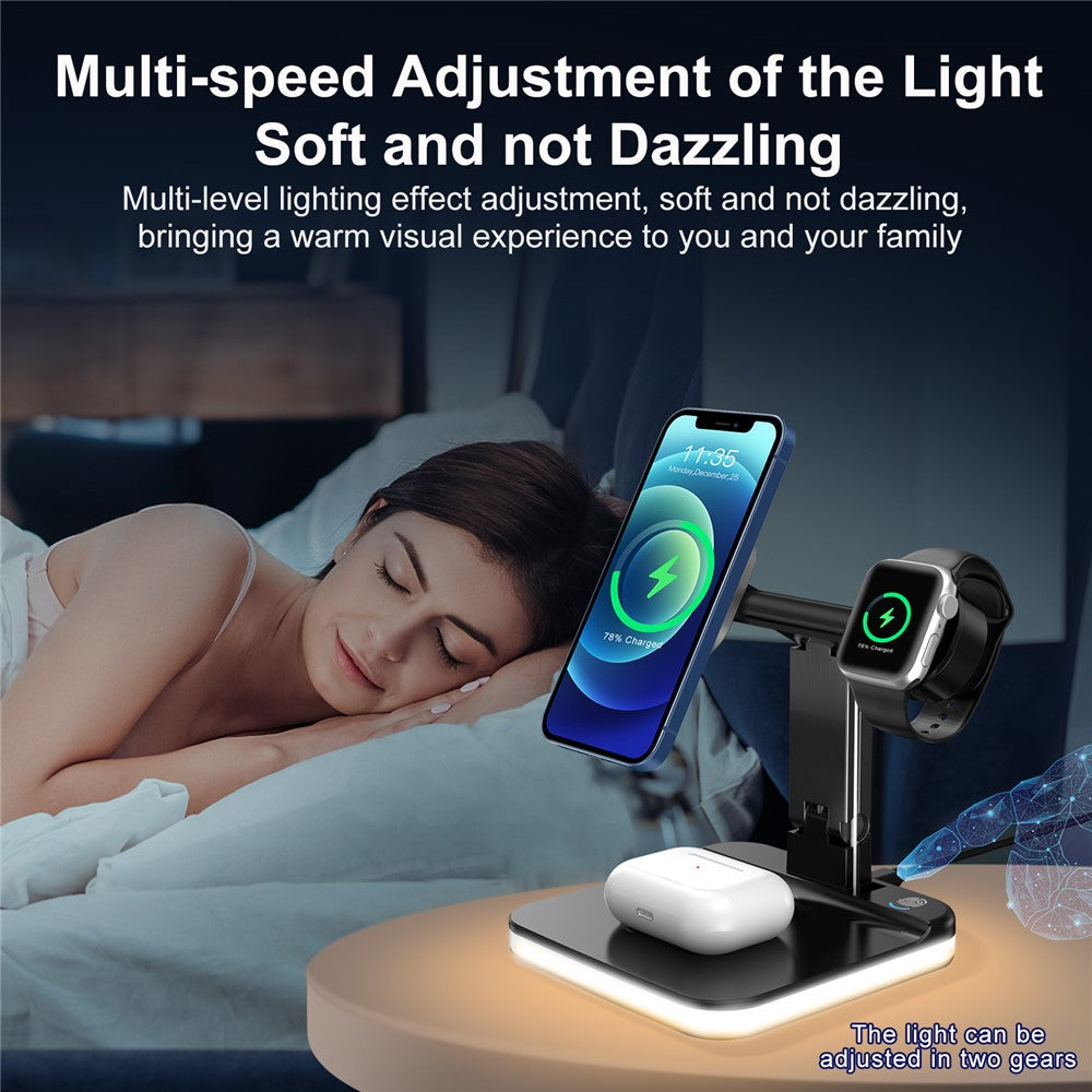 JLM-J5 Multifunctional Adjustable Wireless Charger Desktop Phone Earphone Watch Charger Night Light