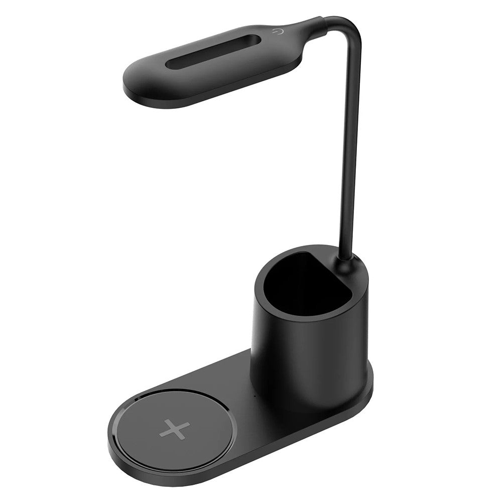 HT-513 3-in-1 15W Phone Wireless Charger Pen Holder Eye Protection LED Table Lamp