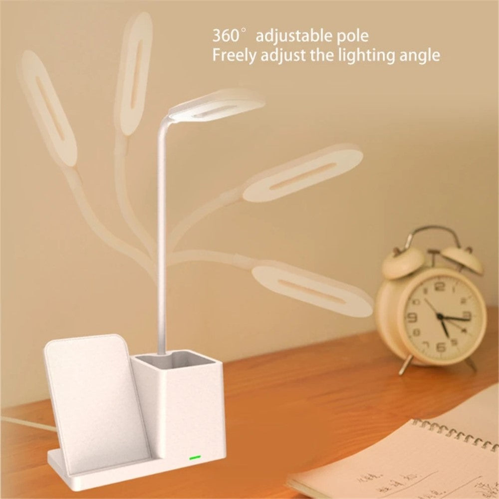 HT-330 3-in-1 15W Phone Holder Wireless Charger Pen Holder Gooseneck LED Table Lamp