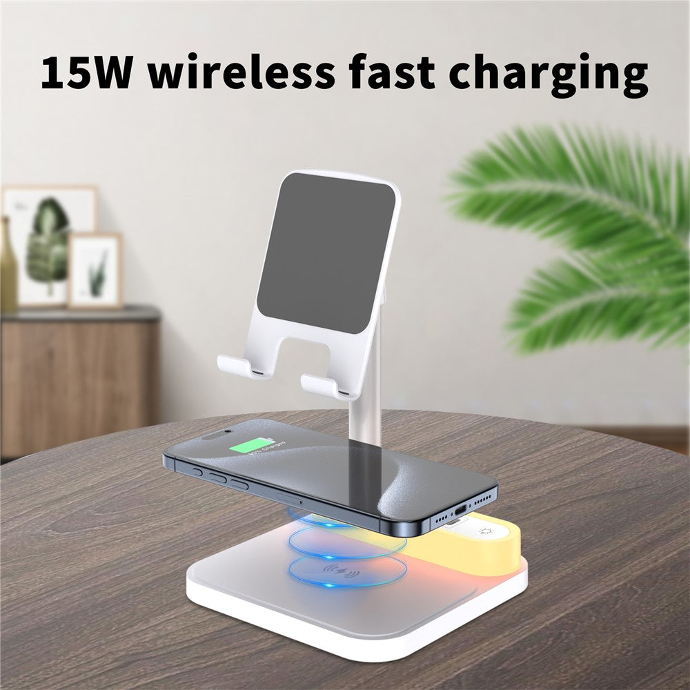 HT-531 15W Wireless Charger with Night Light Phone Bracket USB + Type-C Power Socket