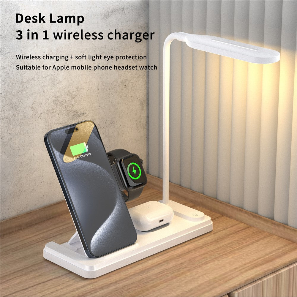 HT-503 Sammenklappelig 15W Trådløs Oplader til Telefon / Ur / Høretelefoner med Berøringsstyret LED Bordlampe