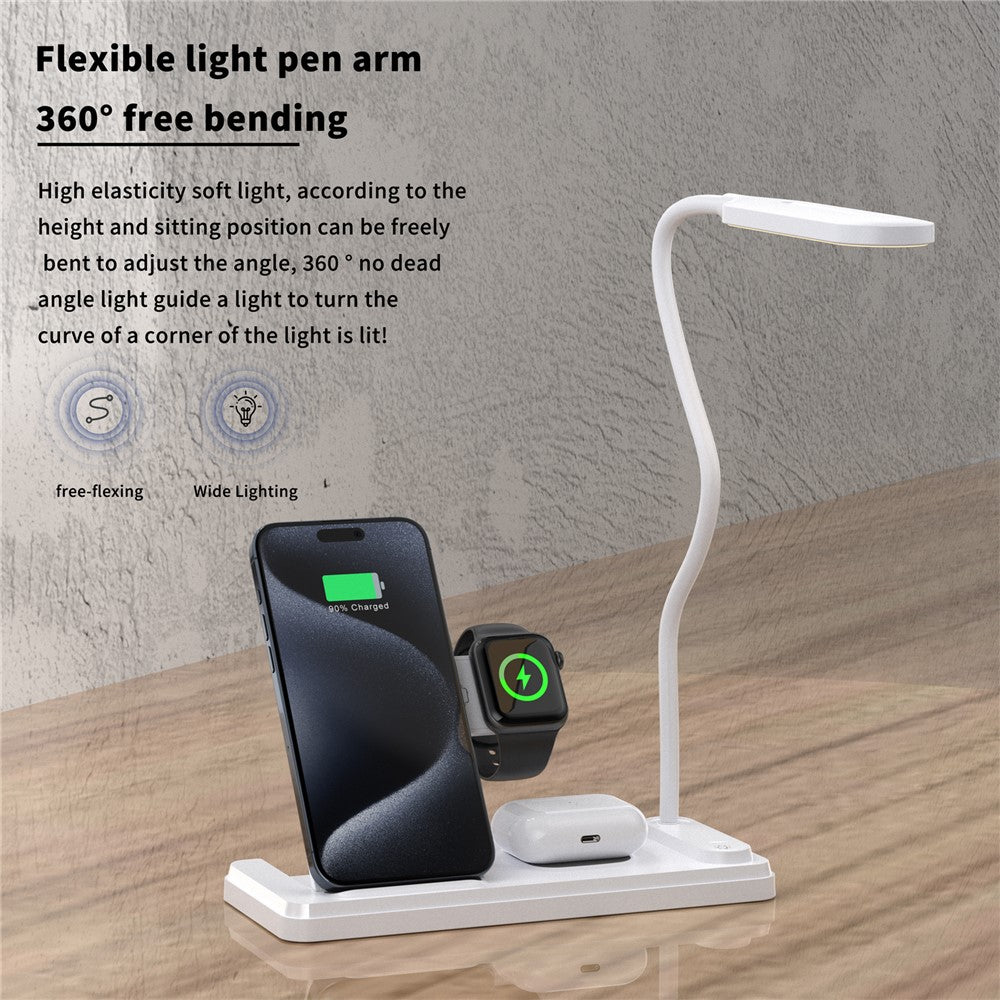 HT-503 Sammenklappelig 15W Trådløs Oplader til Telefon / Ur / Høretelefoner med Berøringsstyret LED Bordlampe