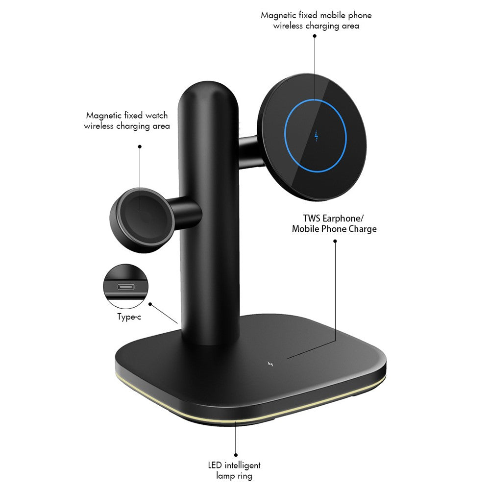 W98 15W Wireless Charger Stand with Light for Apple Watch AirPods iPhone