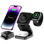 A390 3-i-1 sammenfoldelig magnetisk trådløs ladestation til iPhone, Apple Watch og AirPods, 15W-hurtigopladningsstander, kompakt rejseoplader