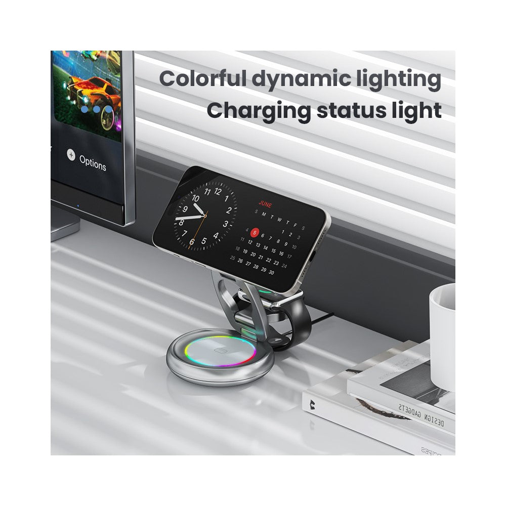 LFX-208 3-i-1 trådlös laddare 15W snabbt trådlöst laddningsställ för iPhone / Apple Watch / Airpods