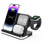 B-22 3-i-1 trådløs oplader 15W ladestation til iPhone / Apple Watch, AirPods med vækkeur