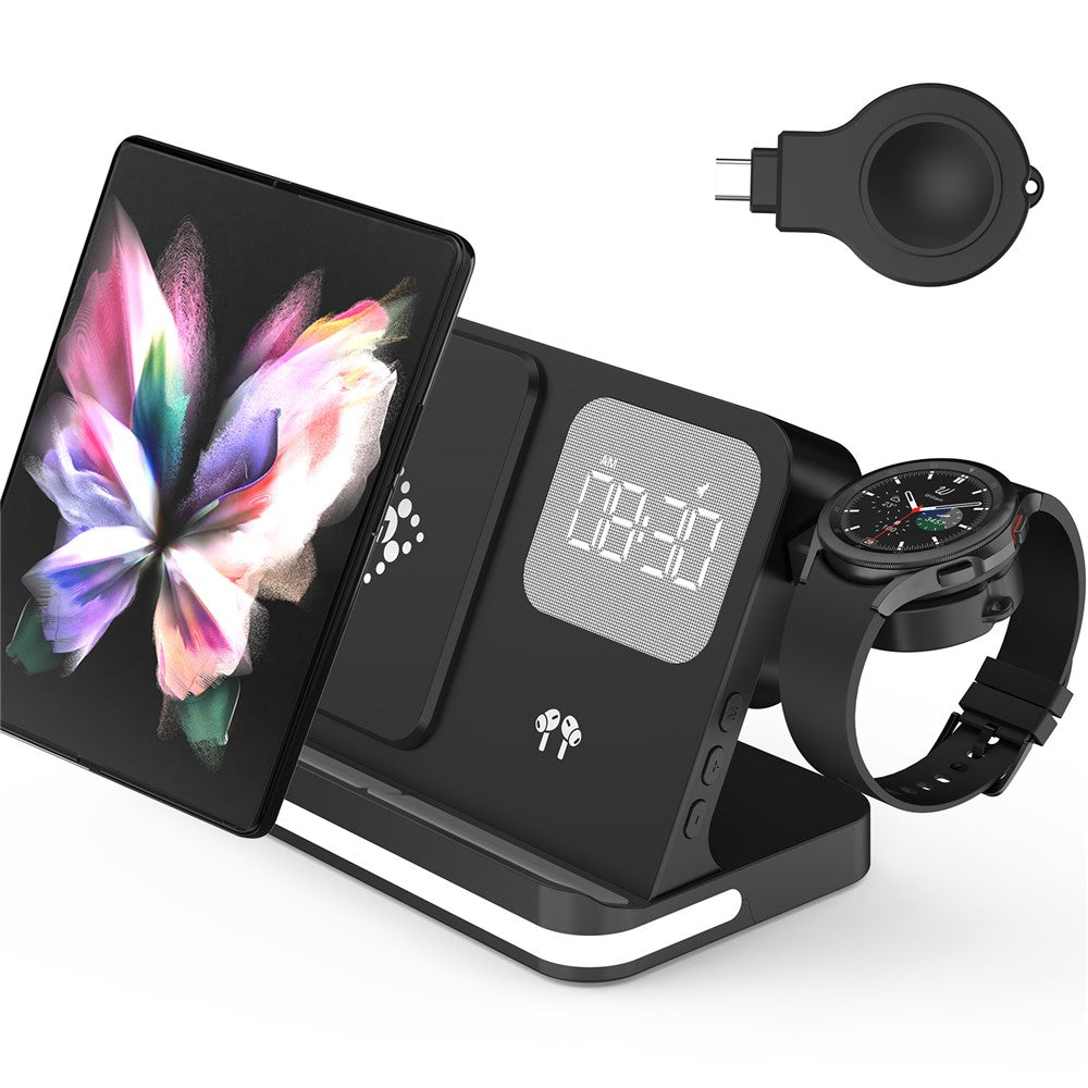B-22 3 in 1 Wireless Charger 15W Charging Station for Samsung Galaxy Phone  /  Watch  /  Buds with Alarm Clock