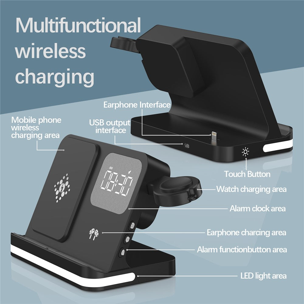 B-22 3 in 1 Wireless Charger 15W Charging Station for Samsung Galaxy Phone  /  Watch  /  Buds with Alarm Clock