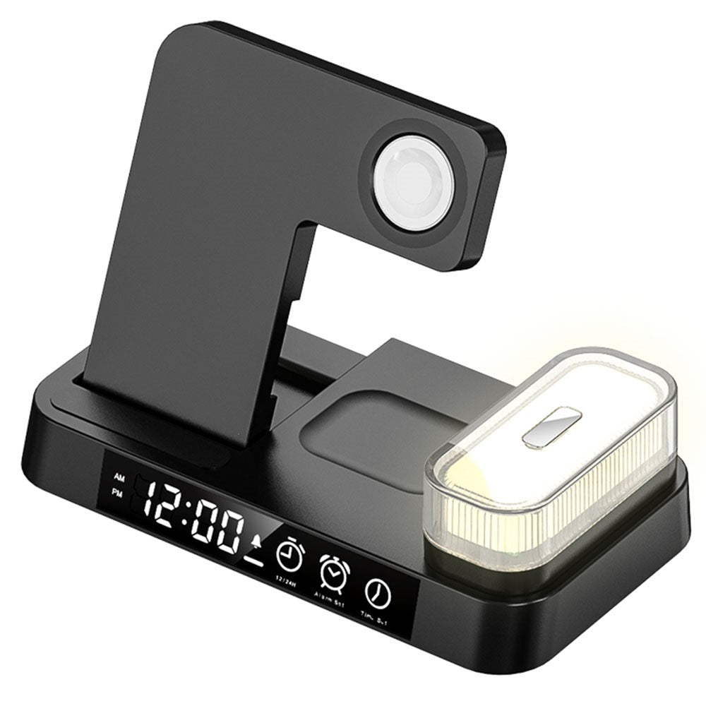 A37 3 in 1 Foldable Phone Watch Earphone 15W Wireless Charger Digital Clock RGB LED Night Light