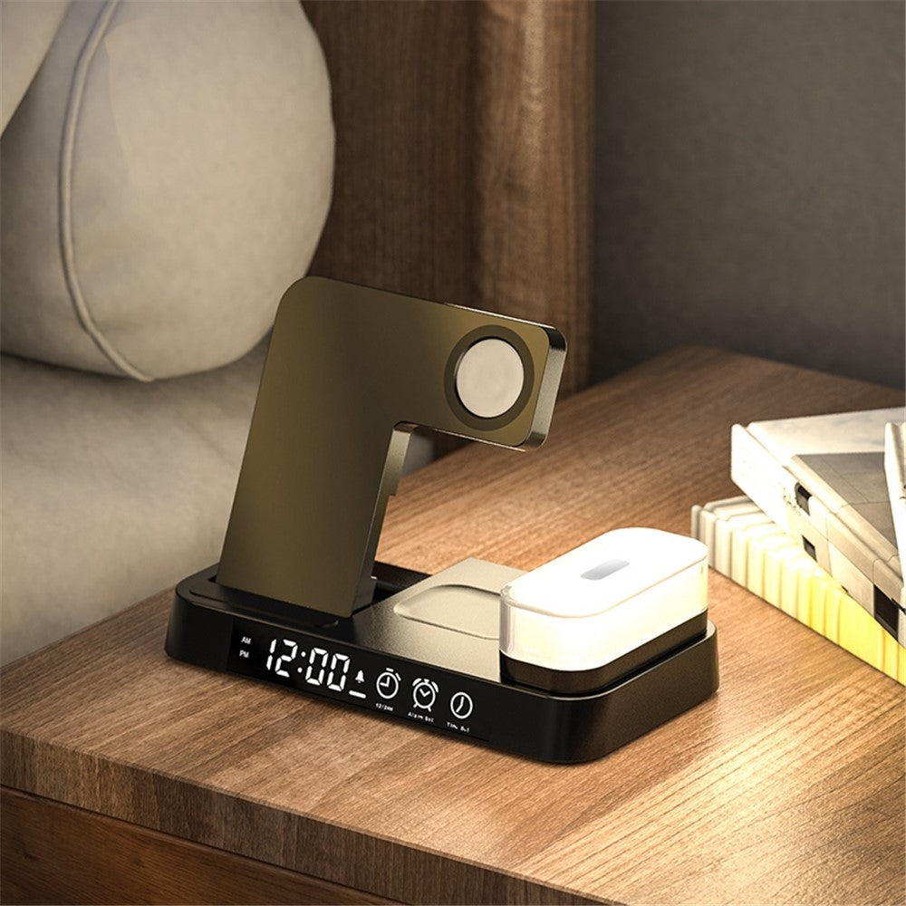 A37 3 in 1 Foldable Phone Watch Earphone 15W Wireless Charger Digital Clock RGB LED Night Light