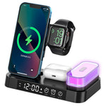 A37 3 in 1 Foldable Phone Watch Earphone 15W Wireless Charger Digital Clock RGB LED Night Light