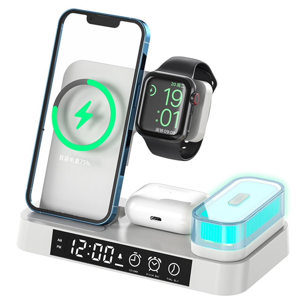 A37 3 in 1 Foldable Phone Watch Earphone 15W Wireless Charger Digital Clock RGB LED Night Light