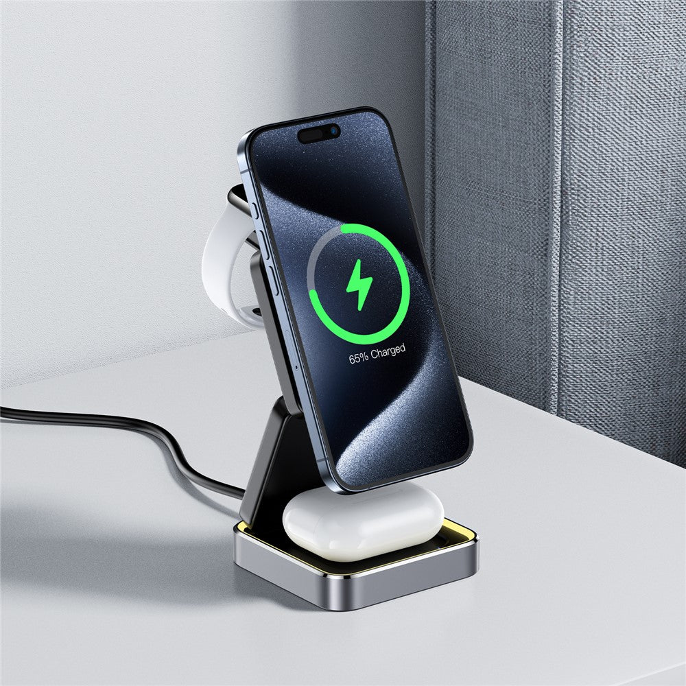 ACEFAST E20 Trådløs bordoplader til telefon, ur og høretelefoner – 3-i-1-ladestation