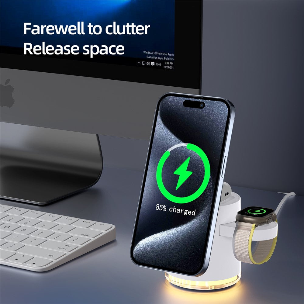 C16 QI2 Charging Stand Night Light Phone Watch Earphone 15W Magnetic Wireless Charger
