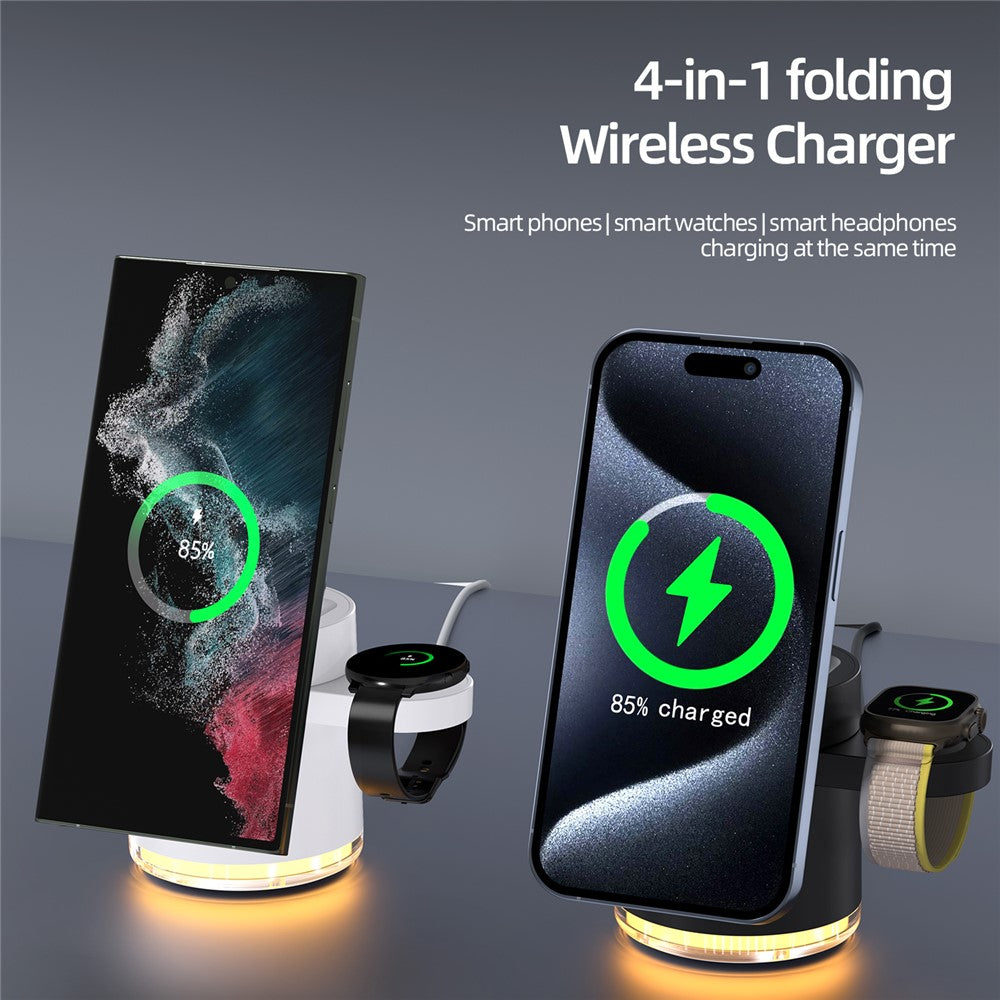 C16 QI2 Charging Stand Night Light Phone Watch Earphone 15W Magnetic Wireless Charger