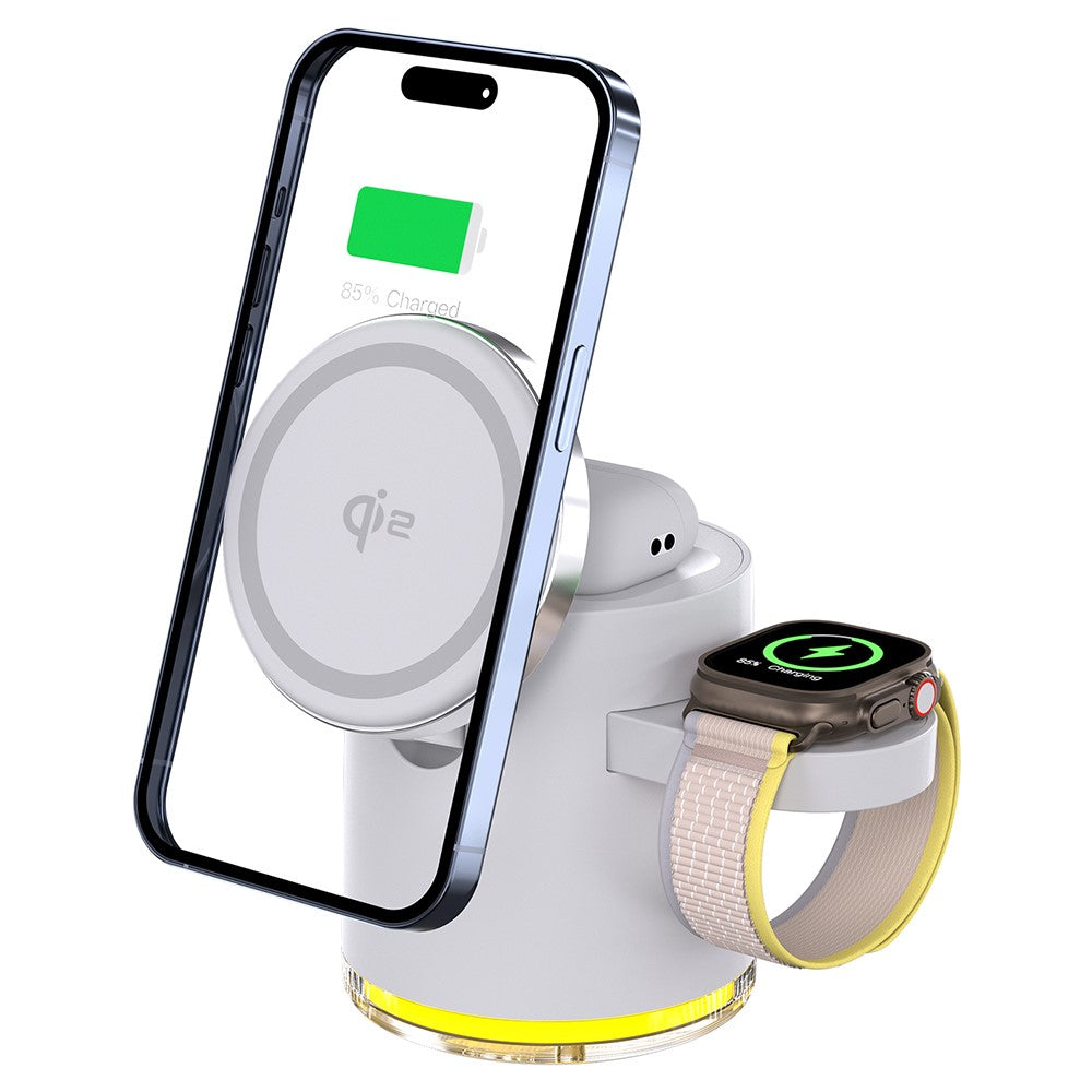 C16 QI2 Charging Stand Night Light Phone Watch Earphone 15W Magnetic Wireless Charger