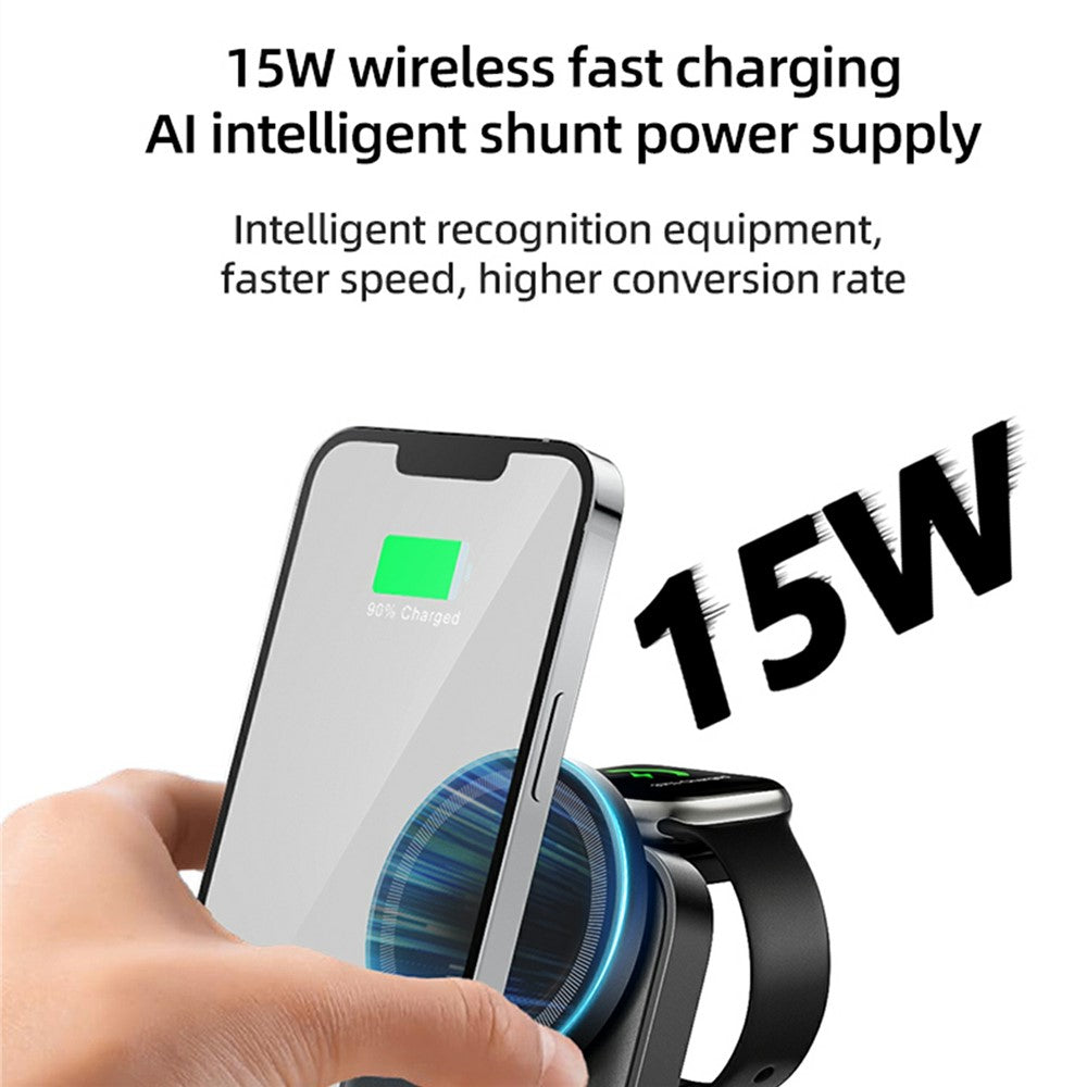 HT-541 Multifunctional Foldable 15W Wireless Phone Charger for Earbuds, Apple Watch Series