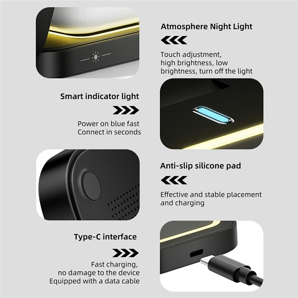 HT-541 Multifunctional Foldable 15W Wireless Phone Charger for Earbuds, Apple Watch Series