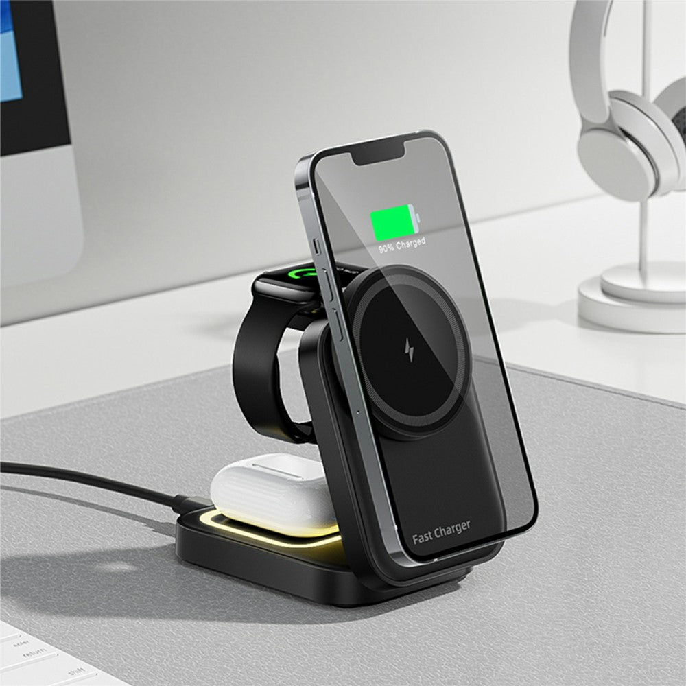 HT-541 Multifunctional Foldable 15W Wireless Phone Charger for Earbuds, Apple Watch Series