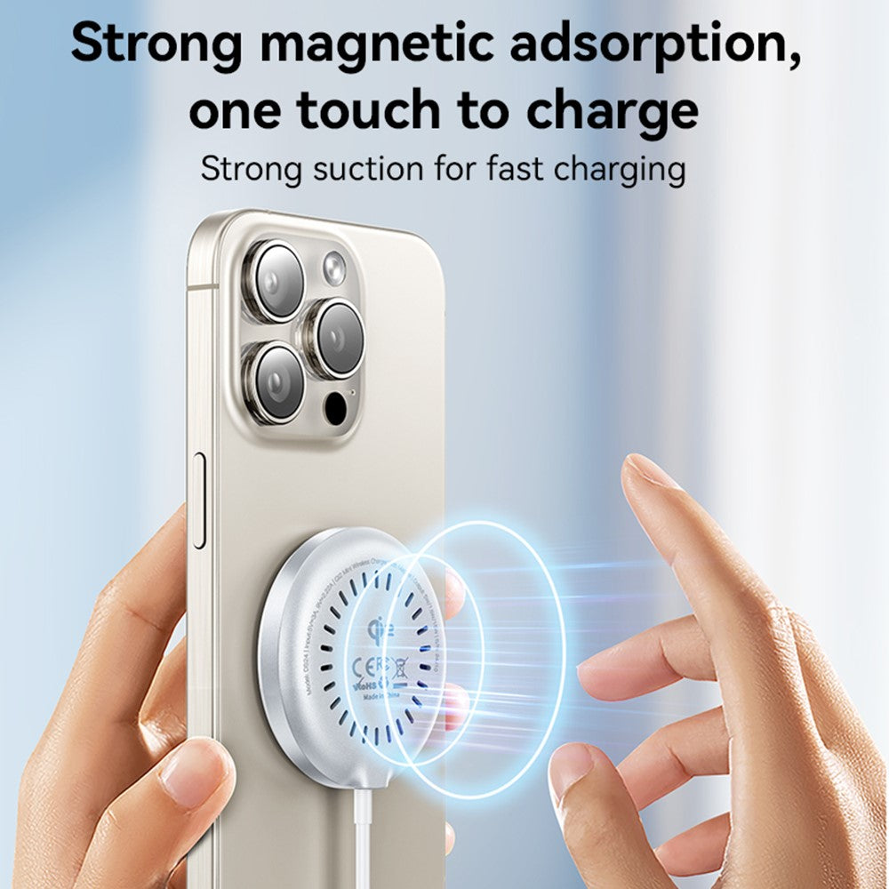 YESIDO DS24 QI2 Rund Magnetisk Trådløs Oplader Telefon Type-C Kabel Opladningsplade