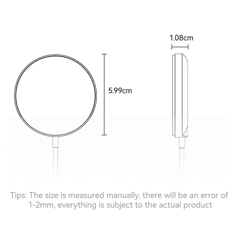 YESIDO DS24 QI2 Rund Magnetisk Trådløs Oplader Telefon Type-C Kabel Opladningsplade